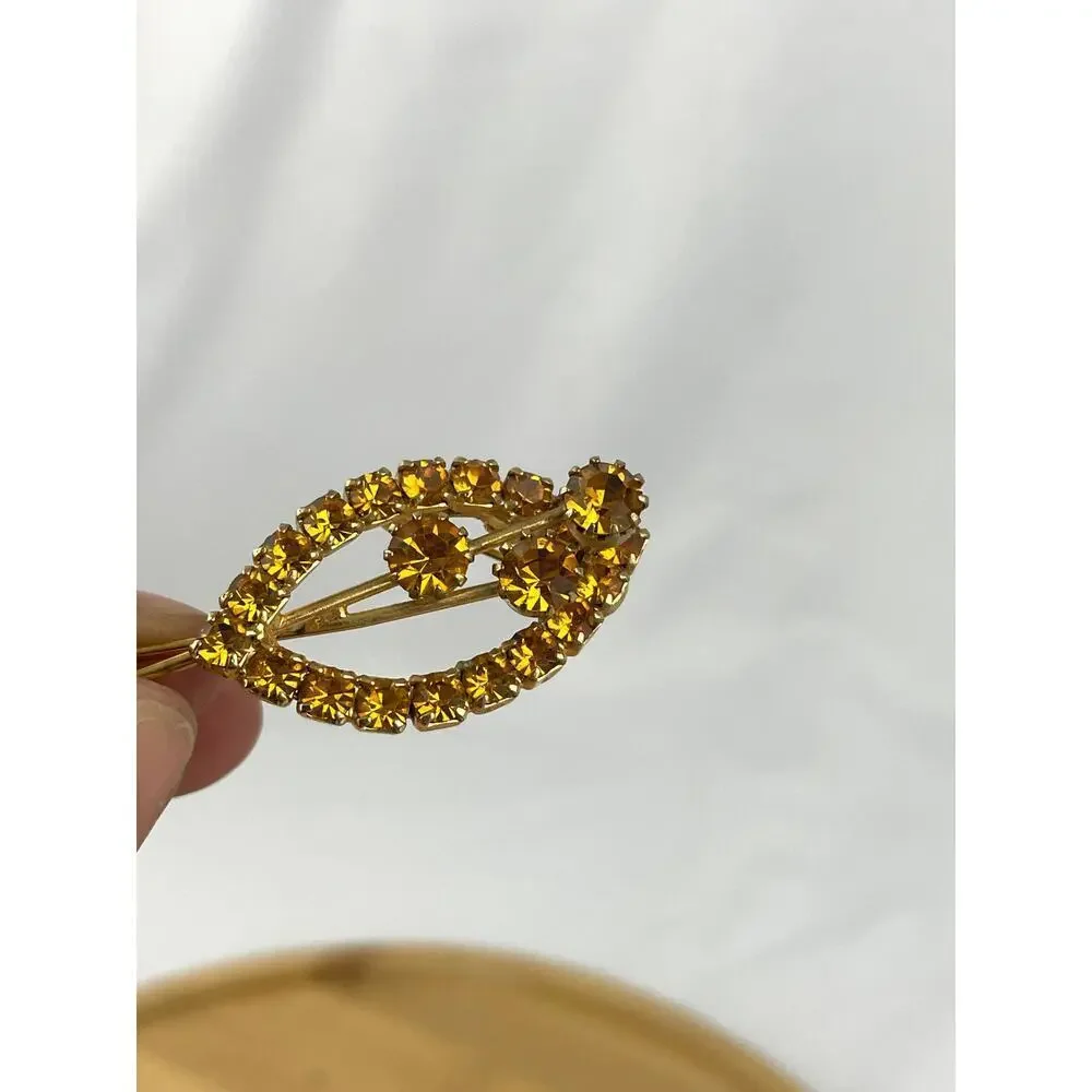 VTG 4x‎ Brooch Pin Lot Filigree Amber Floral Prong 3D Gold Tone Bronze 1960s